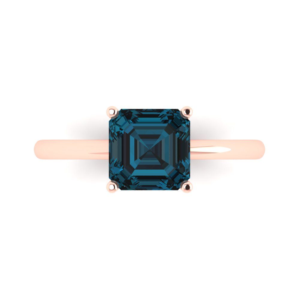 2 cttw Natural London Blue Topaz Solitaire  Engagement Ring - Solid Rose Gold (VVS1, Asscher Cut,7.0mm)