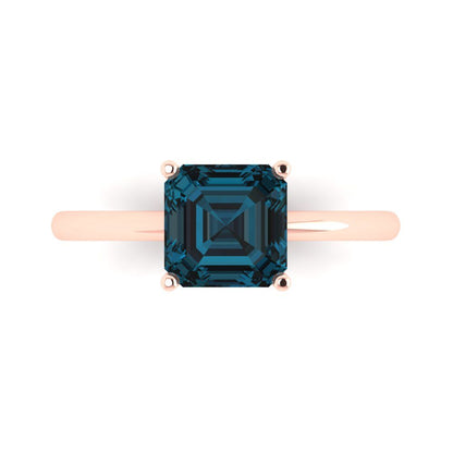 2 cttw Natural London Blue Topaz Solitaire  Engagement Ring - Solid Rose Gold (VVS1, Asscher Cut,7.0mm)