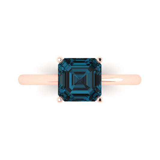 2 cttw Natural London Blue Topaz Solitaire  Engagement Ring - Solid Rose Gold (VVS1, Asscher Cut,7.0mm)