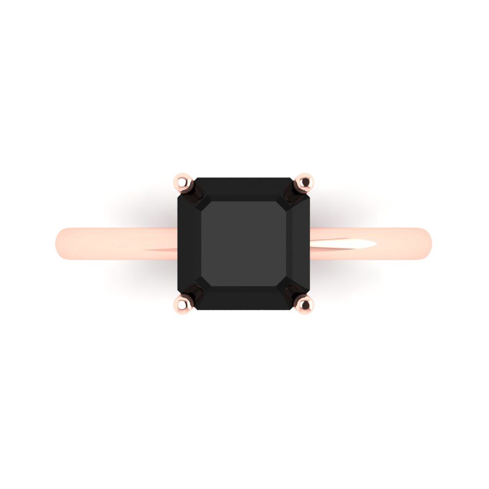 2 cttw Natural Onyx Solitaire  Engagement Ring - Solid Rose Gold (VVS1, Asscher Cut,7.0mm)
