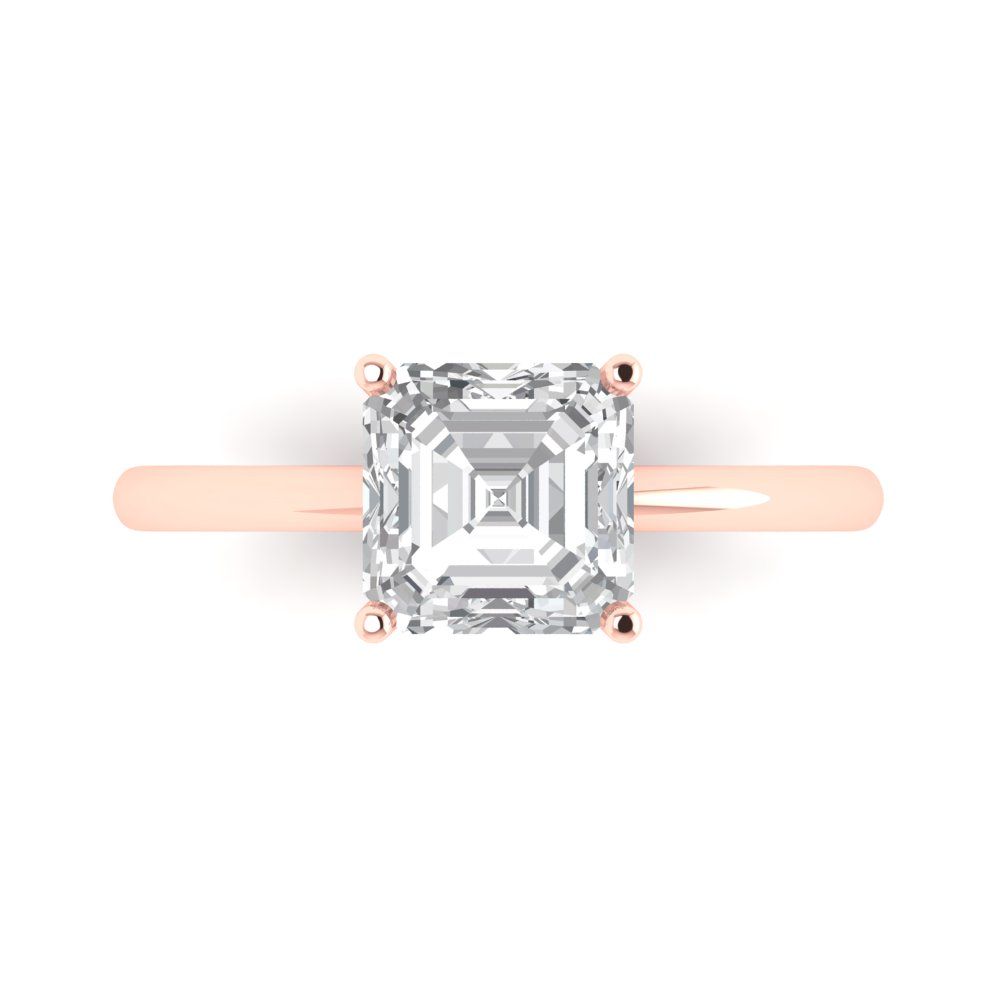 2 cttw White Sapphire Solitaire  Engagement Ring - Solid Rose Gold (VVS1, Asscher Cut,7.0mm)