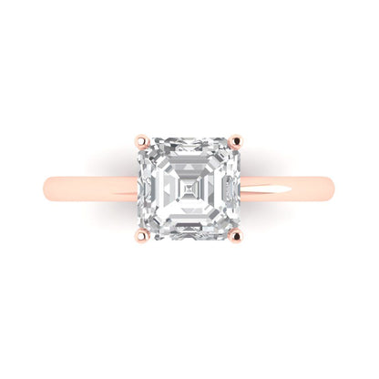 2 cttw White Sapphire Solitaire  Engagement Ring - Solid Rose Gold (VVS1, Asscher Cut,7.0mm)