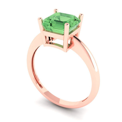 2 cttw Zirconia Simulated Green Diamond Solitaire  Engagement Ring - Solid Rose Gold (VVS1, Asscher Cut,7.0mm)