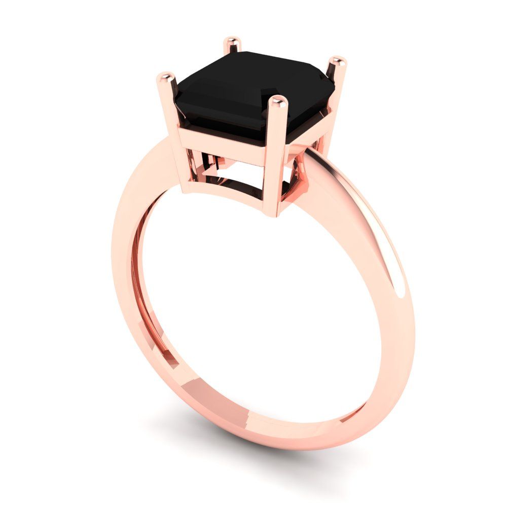 2 cttw Natural Onyx Solitaire  Engagement Ring - Solid Rose Gold (VVS1, Asscher Cut,7.0mm)