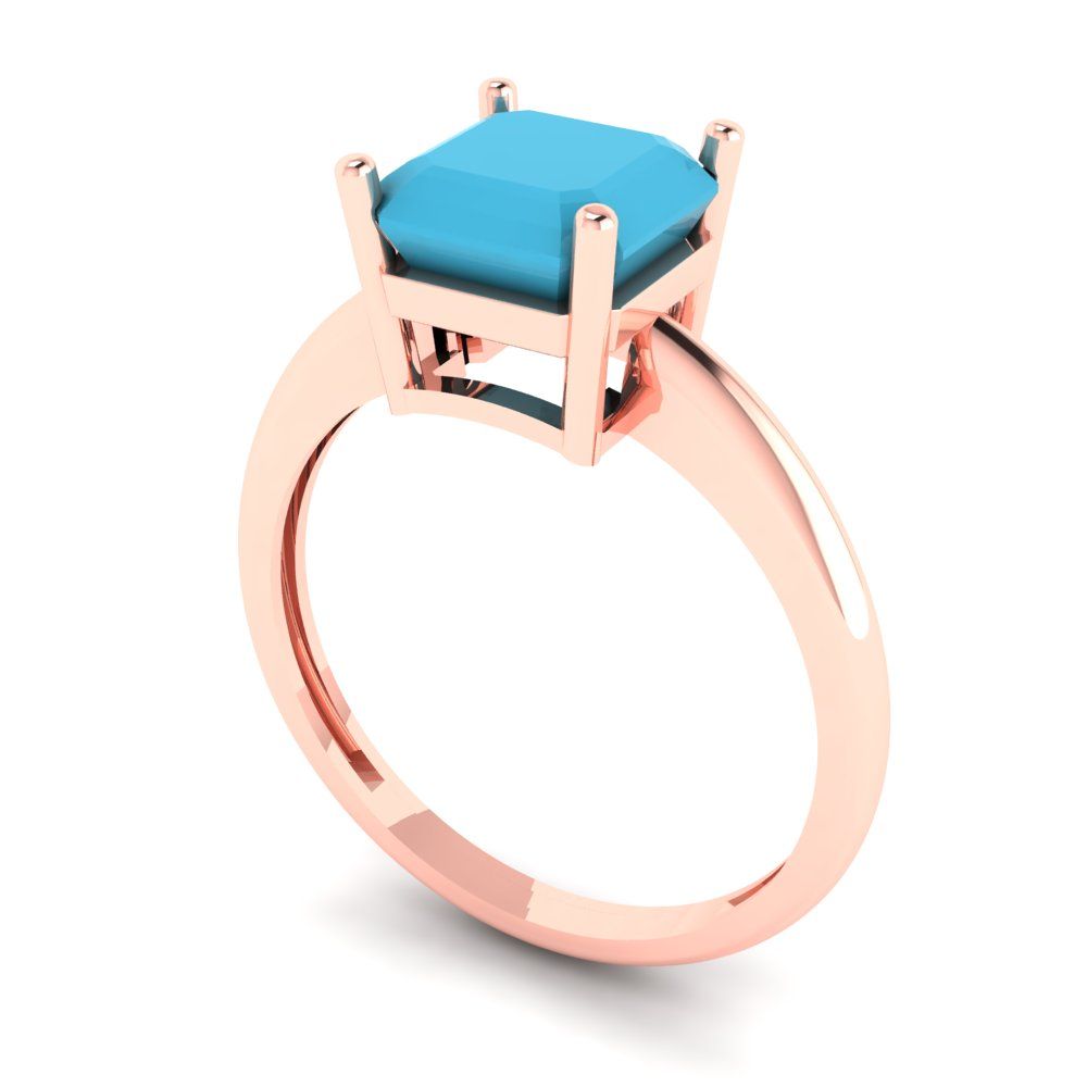 2 cttw Simulated Turquoise Solitaire  Engagement Ring - Solid Rose Gold (VVS1, Asscher Cut,7.0mm)