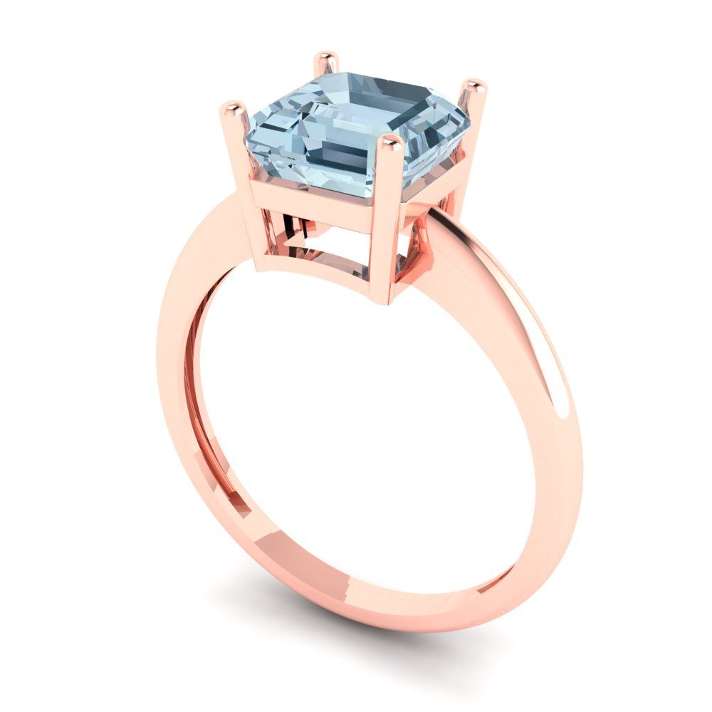 2 cttw Natural Aquamarine Solitaire  Engagement Ring - Solid Rose Gold (VVS1, Asscher Cut,7.0mm)