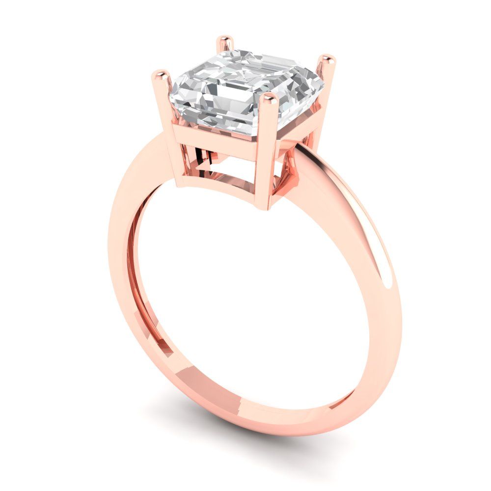 2 cttw White Sapphire Solitaire  Engagement Ring - Solid Rose Gold (VVS1, Asscher Cut,7.0mm)