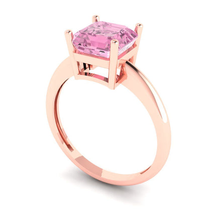 2 cttw Zirconia Simulated Pink Diamond Solitaire  Engagement Ring - Solid Gold (VVS1, Asscher Cut,7.0mm)