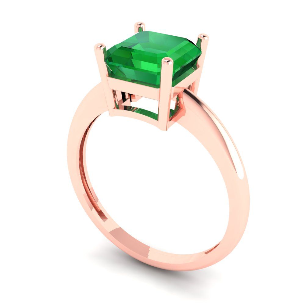 2 cttw Simulated Emerald Solitaire  Engagement Ring - Solid Rose Gold (VVS1, Asscher Cut,7.0mm)