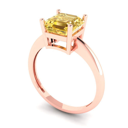 2 cttw Zirconia Simulated Yellow Diamond Solitaire  Engagement Ring - Solid Rose Gold (VVS1, Asscher Cut,7.0mm)