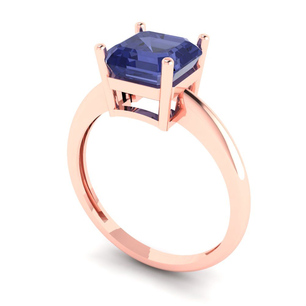2 cttw Simulated Tanzanite Solitaire  Engagement Ring - Solid Rose Gold (VVS1, Asscher Cut,7.0mm)