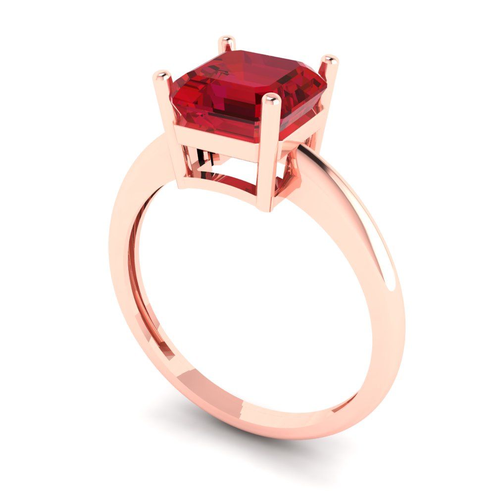 2 cttw Simulated Ruby Solitaire  Engagement Ring - Solid Rose Gold (VVS1, Asscher Cut,7.0mm)