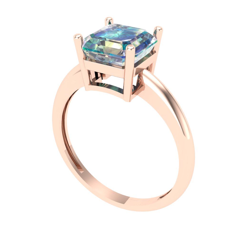 2 cttw Blue Moissanite Solitaire  Engagement Ring - Solid Rose Gold (VVS1, Asscher Cut,7.0mm)