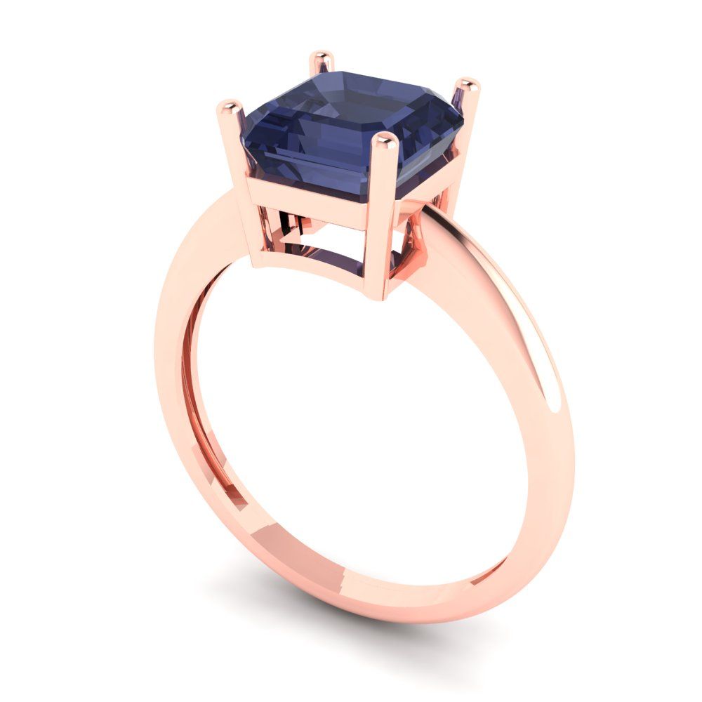 2 cttw Simulated Blue Sapphire Solitaire  Engagement Ring - Solid Rose Gold (VVS1, Asscher Cut,7.0mm)