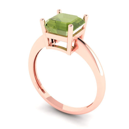 2 cttw Natural Peridot Solitaire  Engagement Ring - Solid Gold (Asscher Cut,7.0mm)