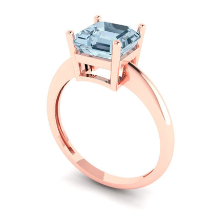 2 cttw Natural Swiss Blue Topaz Solitaire  Engagement Ring - Solid Rose Gold (VVS1, Asscher Cut,7.0mm)