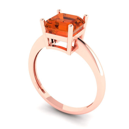 2 cttw Zirconia Simulated Red Diamond Solitaire  Engagement Ring - Solid Rose Gold (VVS1, Asscher Cut,7.0mm)