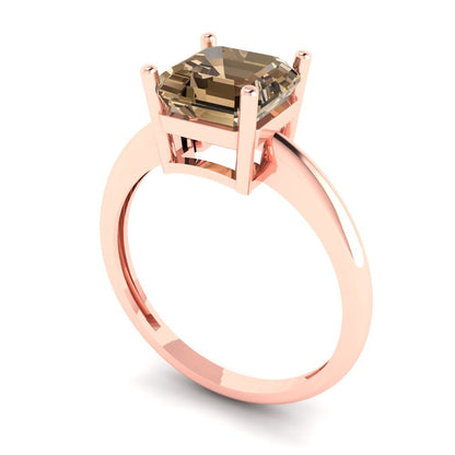 2 cttw Zirconia Simulated Champagne Diamond Solitaire  Engagement Ring - Solid Rose Gold (VVS1, Asscher Cut,7.0mm)