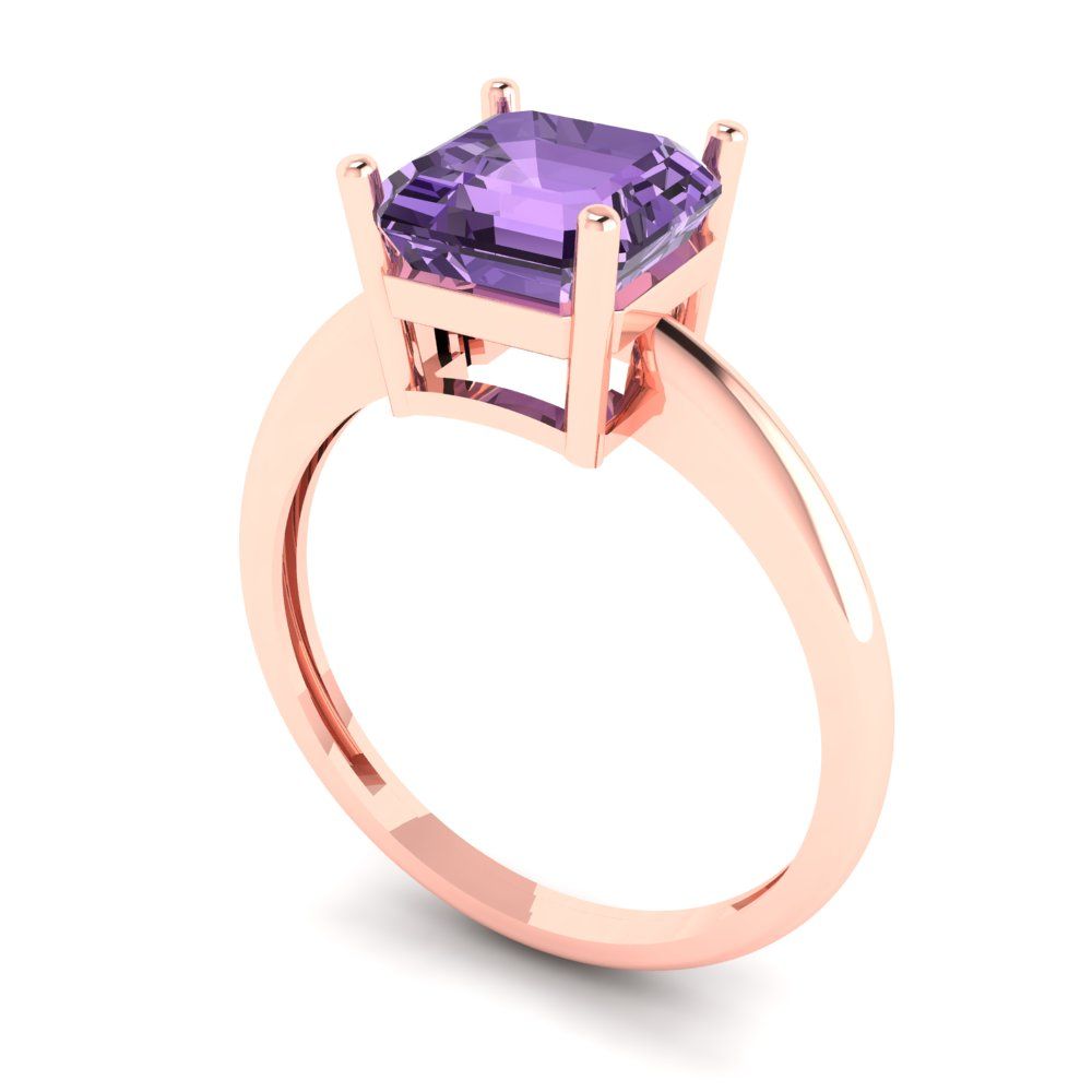 2 cttw Simulated Alexandrite Solitaire  Engagement Ring - Solid Rose Gold (VVS1, Asscher Cut,7.0mm)