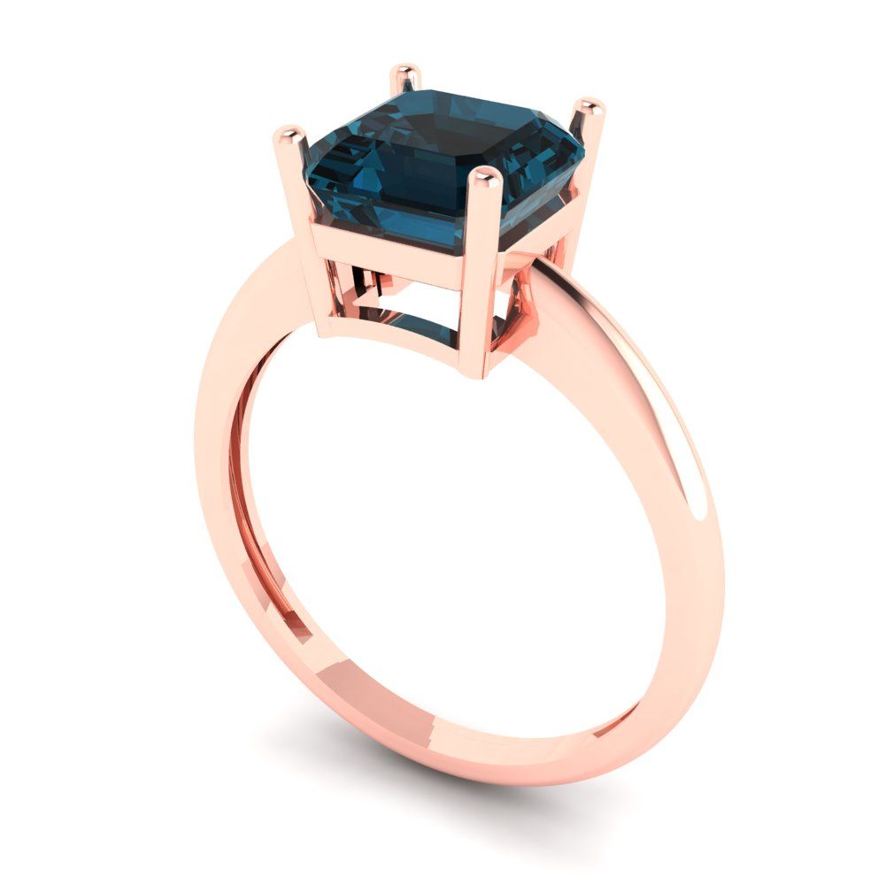 2 cttw Natural London Blue Topaz Solitaire  Engagement Ring - Solid Rose Gold (VVS1, Asscher Cut,7.0mm)