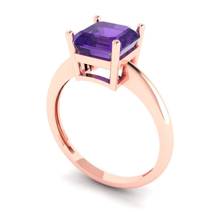 2 cttw Natural Amethyst Solitaire  Engagement Ring - Solid Rose Gold (VVS1, Asscher Cut,7.0mm)