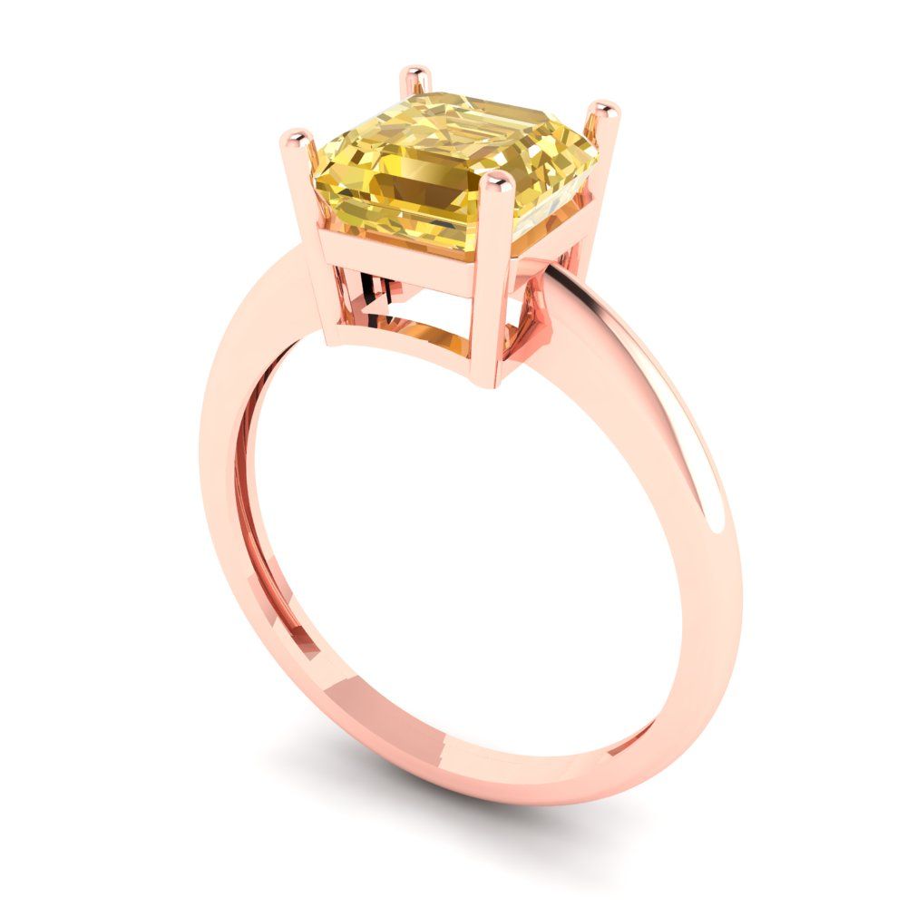 2 cttw Yellow Moissanite Solitaire  Engagement Ring - Solid Rose Gold (VVS1, Asscher Cut,7.0mm)