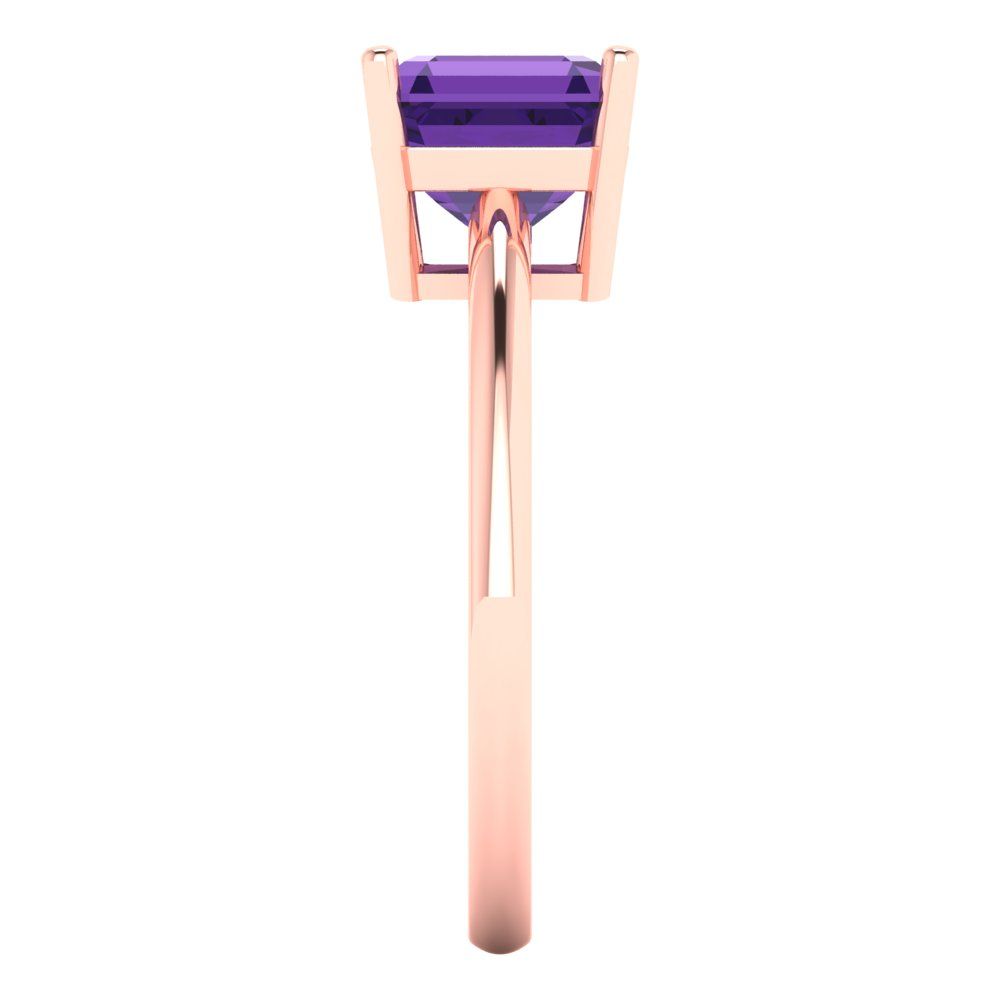 2 cttw Natural Amethyst Solitaire  Engagement Ring - Solid Rose Gold (VVS1, Asscher Cut,7.0mm)
