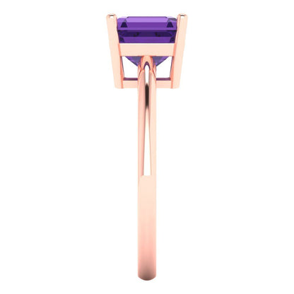 2 cttw Natural Amethyst Solitaire  Engagement Ring - Solid Rose Gold (VVS1, Asscher Cut,7.0mm)