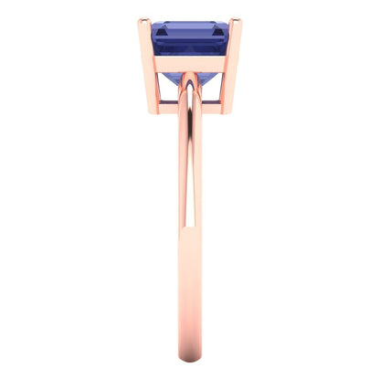 2 cttw Simulated Tanzanite Solitaire  Engagement Ring - Solid Rose Gold (VVS1, Asscher Cut,7.0mm)