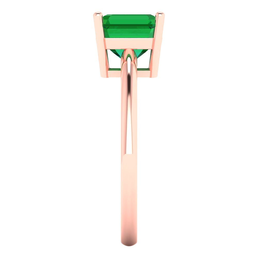 2 cttw Simulated Emerald Solitaire  Engagement Ring - Solid Rose Gold (VVS1, Asscher Cut,7.0mm)
