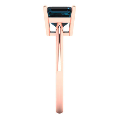 2 cttw Natural London Blue Topaz Solitaire  Engagement Ring - Solid Rose Gold (VVS1, Asscher Cut,7.0mm)