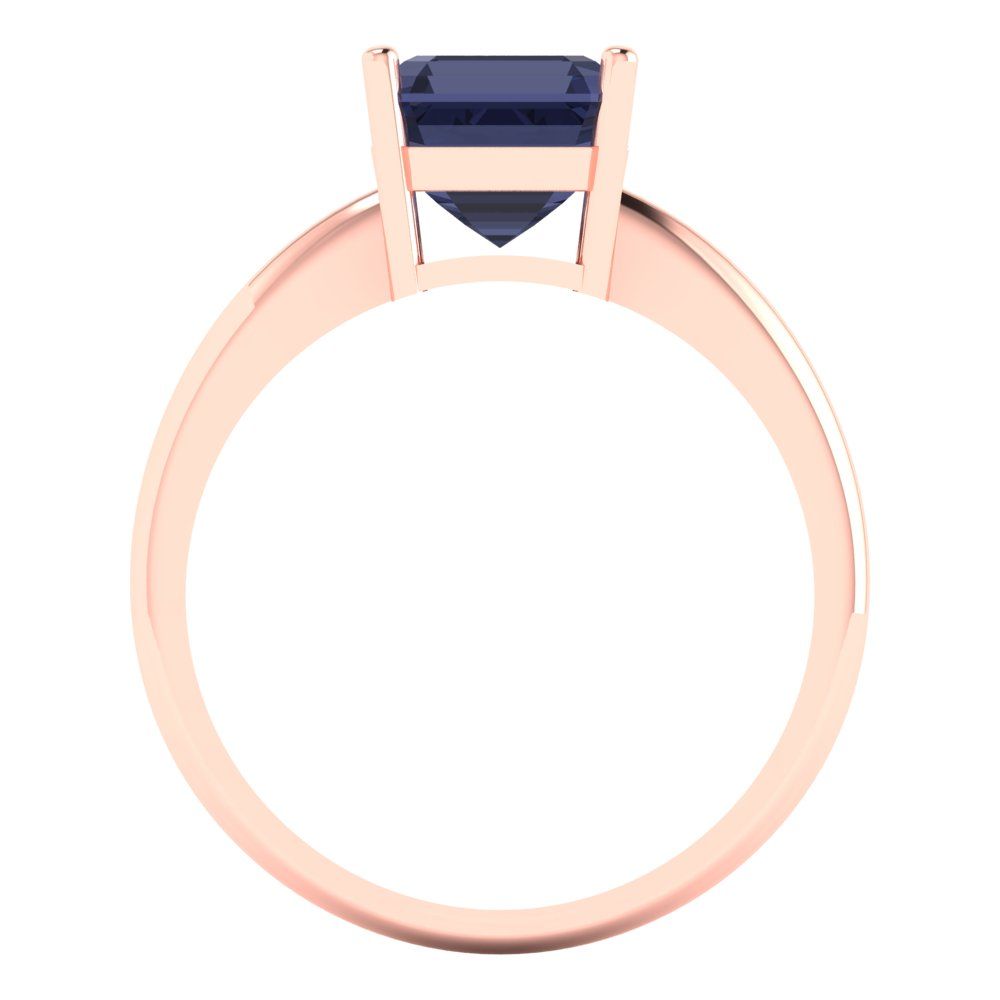 2 cttw Simulated Blue Sapphire Solitaire  Engagement Ring - Solid Rose Gold (VVS1, Asscher Cut,7.0mm)