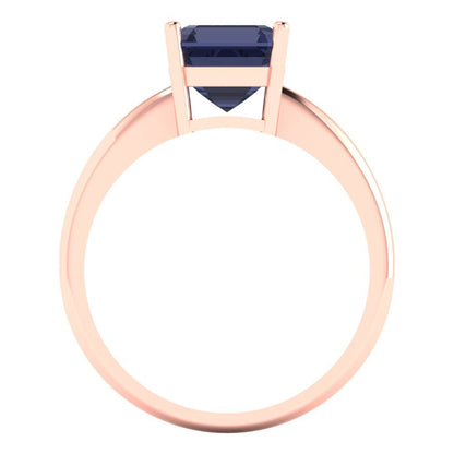 2 cttw Simulated Blue Sapphire Solitaire  Engagement Ring - Solid Rose Gold (VVS1, Asscher Cut,7.0mm)