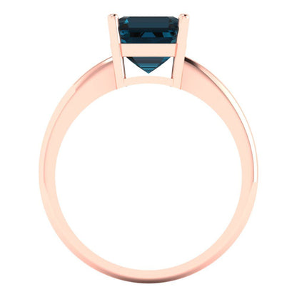 2 cttw Natural London Blue Topaz Solitaire  Engagement Ring - Solid Rose Gold (VVS1, Asscher Cut,7.0mm)