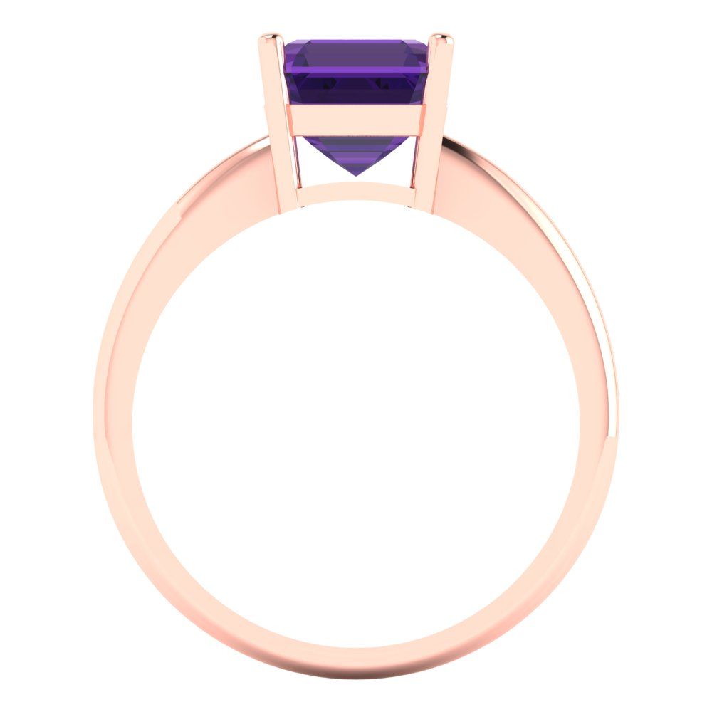 2 cttw Natural Amethyst Solitaire  Engagement Ring - Solid Rose Gold (VVS1, Asscher Cut,7.0mm)
