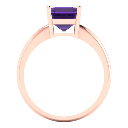 2 cttw Natural Amethyst Solitaire  Engagement Ring - Solid Rose Gold (VVS1, Asscher Cut,7.0mm)