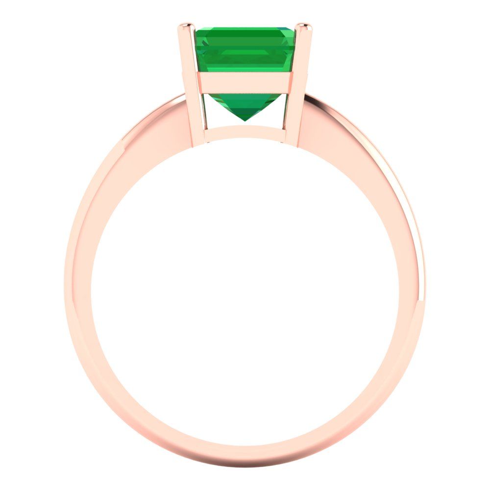 2 cttw Simulated Emerald Solitaire  Engagement Ring - Solid Rose Gold (VVS1, Asscher Cut,7.0mm)