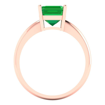 2 cttw Simulated Emerald Solitaire  Engagement Ring - Solid Rose Gold (VVS1, Asscher Cut,7.0mm)