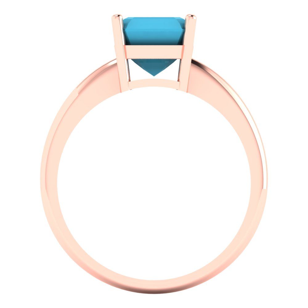 2 cttw Simulated Turquoise Solitaire  Engagement Ring - Solid Rose Gold (VVS1, Asscher Cut,7.0mm)