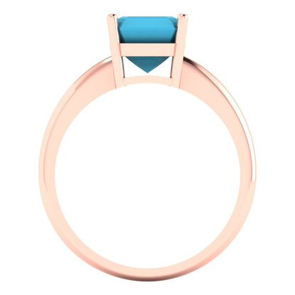 2 cttw Simulated Turquoise Solitaire  Engagement Ring - Solid Rose Gold (VVS1, Asscher Cut,7.0mm)