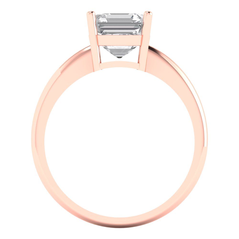 2 cttw White Sapphire Solitaire  Engagement Ring - Solid Rose Gold (VVS1, Asscher Cut,7.0mm)