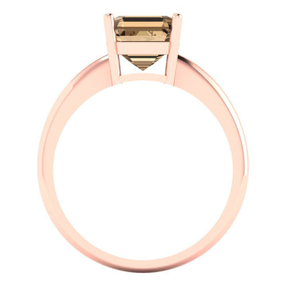 2 cttw Zirconia Simulated Champagne Diamond Solitaire  Engagement Ring - Solid Rose Gold (VVS1, Asscher Cut,7.0mm)