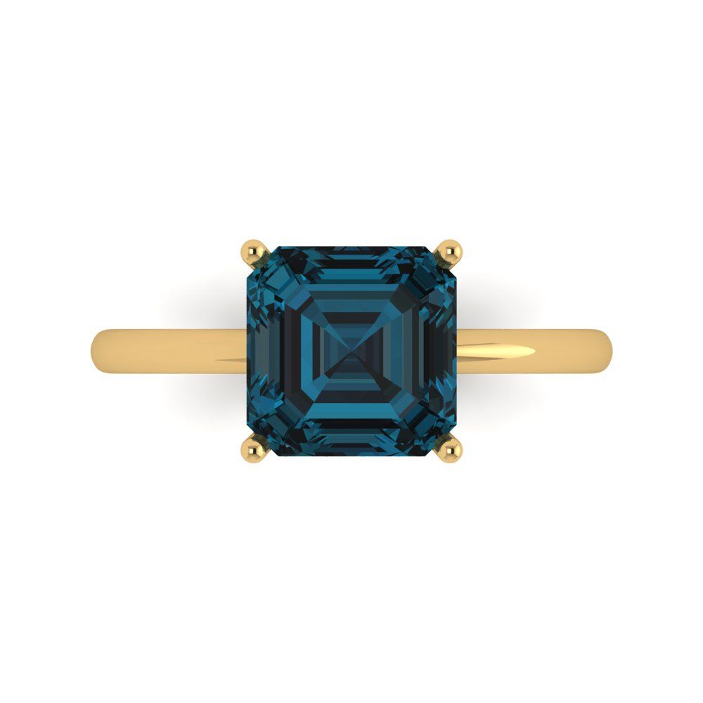 2.5 cttw Natural London Blue Topaz Solitaire  Engagement Ring - Solid Gold (Asscher Cut,8.0mm)