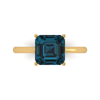 2.5 cttw Natural London Blue Topaz Solitaire  Engagement Ring - Solid Gold (Asscher Cut,8.0mm)