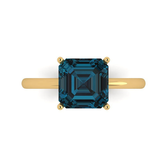 2.5 cttw Natural London Blue Topaz Solitaire  Engagement Ring - Solid Yellow Gold (VVS1, Asscher Cut,8.0mm)