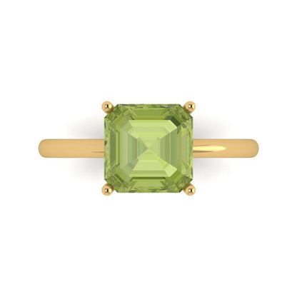 2.5 cttw Natural Peridot Solitaire  Engagement Ring - Solid Yellow Gold (VVS1, Asscher Cut,8.0mm)