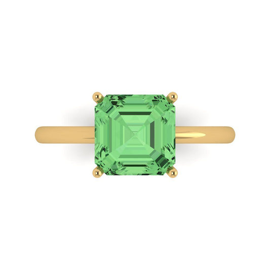 2.5 cttw Zirconia Simulated Green Diamond Solitaire  Engagement Ring - Solid Yellow Gold (VVS1, Asscher Cut,8.0mm)