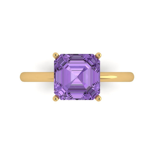 2.5 cttw Simulated Alexandrite Solitaire  Engagement Ring - Solid Yellow Gold (VVS1, Asscher Cut,8.0mm)