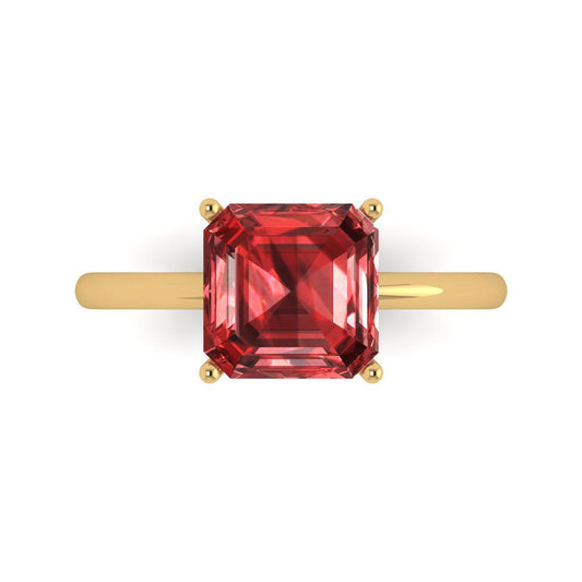 2.5 cttw Natural Garnet Solitaire  Engagement Ring - Solid Yellow Gold (VVS1, Asscher Cut,8.0mm)