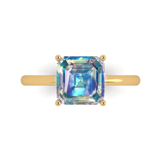 2.5 cttw Blue Moissanite Solitaire  Engagement Ring - Solid Yellow Gold (VVS1, Asscher Cut,8.0mm)